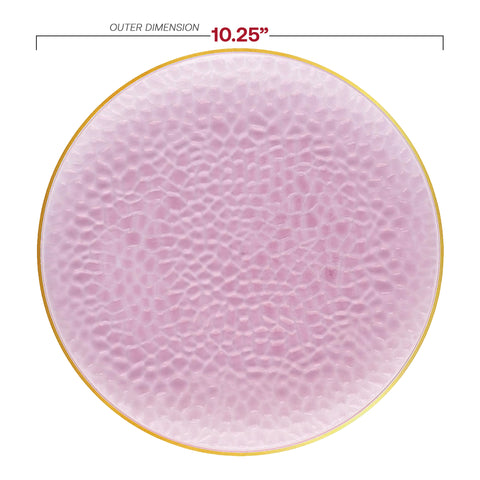 Clear Pink with Gold Rim Hammered Glass Plastic Dinner Plates (10.25