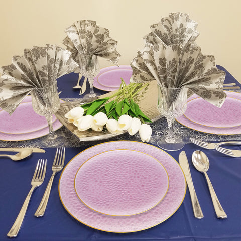 Clear Pink with Gold Rim Hammered Glass Plastic Dinner Plates (10.25