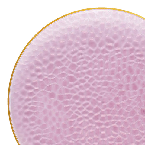 Clear Pink with Gold Rim Hammered Glass Plastic Dinner Plates (10.25