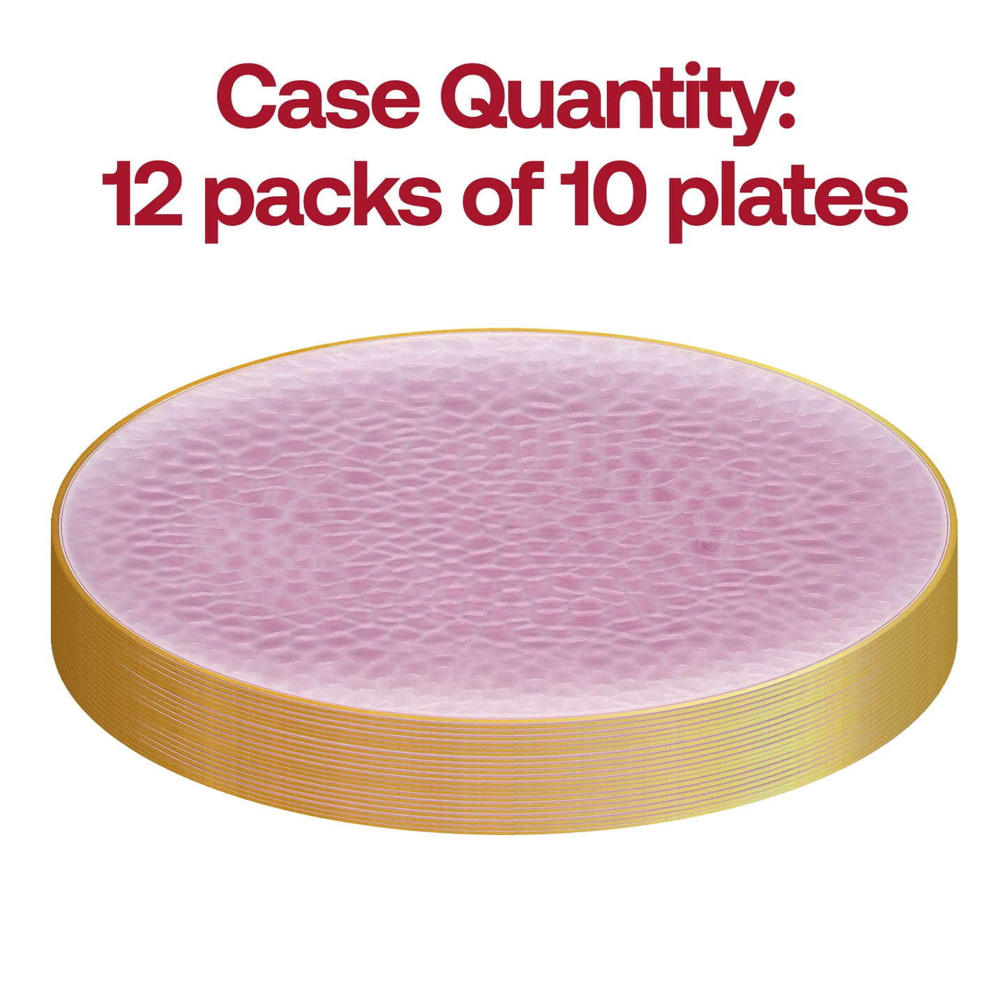 Clear Pink with Gold Rim Hammered Glass Plastic Dinner Plates (10.25")