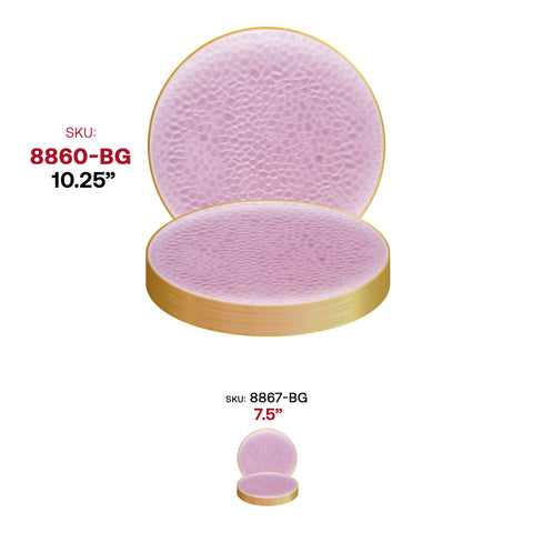 Clear Pink with Gold Rim Hammered Glass Plastic Dinner Plates (10.25