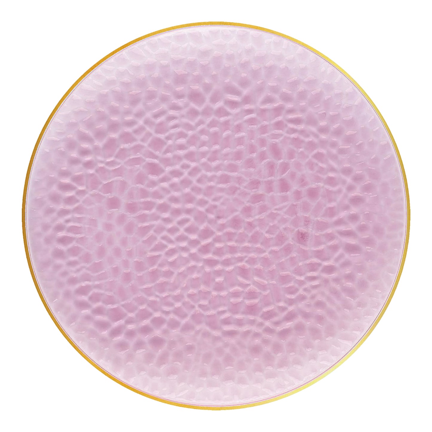Clear Pink with Gold Rim Hammered Glass Plastic Dinner Plates (10.25")
