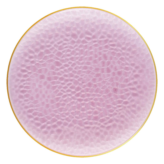 Clear Pink with Gold Rim Hammered Glass Plastic Dinner Plates (10.25")
