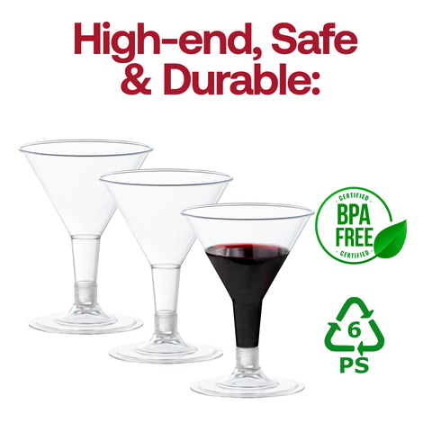 2 oz. Clear Disposable Plastic Mini Martini Shot Glasses
