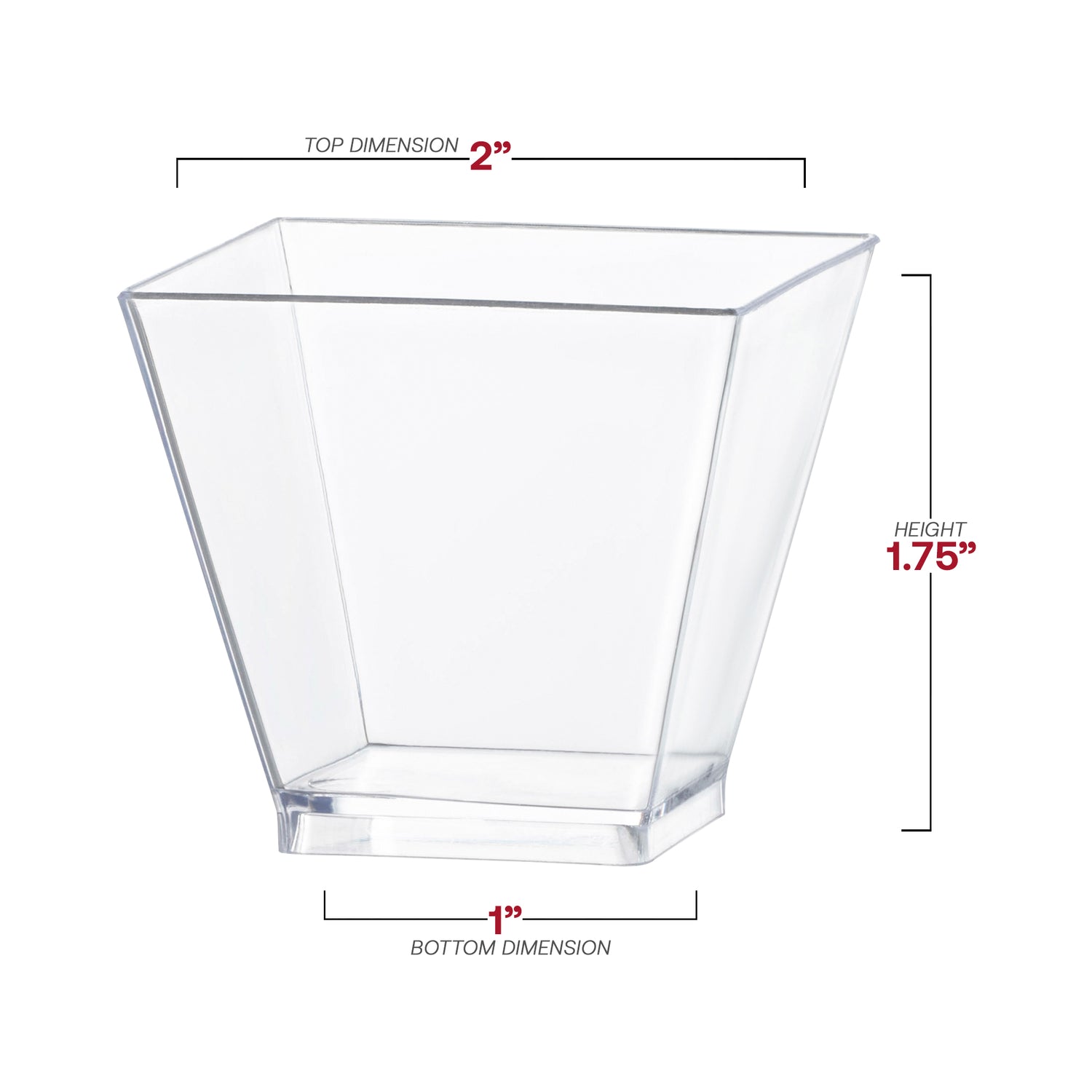 2 oz. Clear Plastic Mini Verrine Sample Cube Cups Dimension | The Kaya Collection