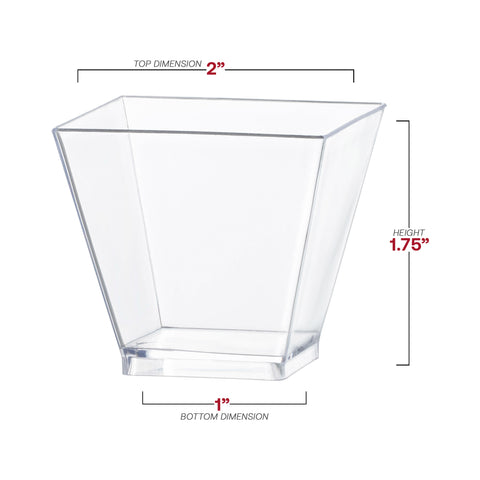 2 oz. Clear Plastic Mini Verrine Sample Cube Cups Dimension | The Kaya Collection