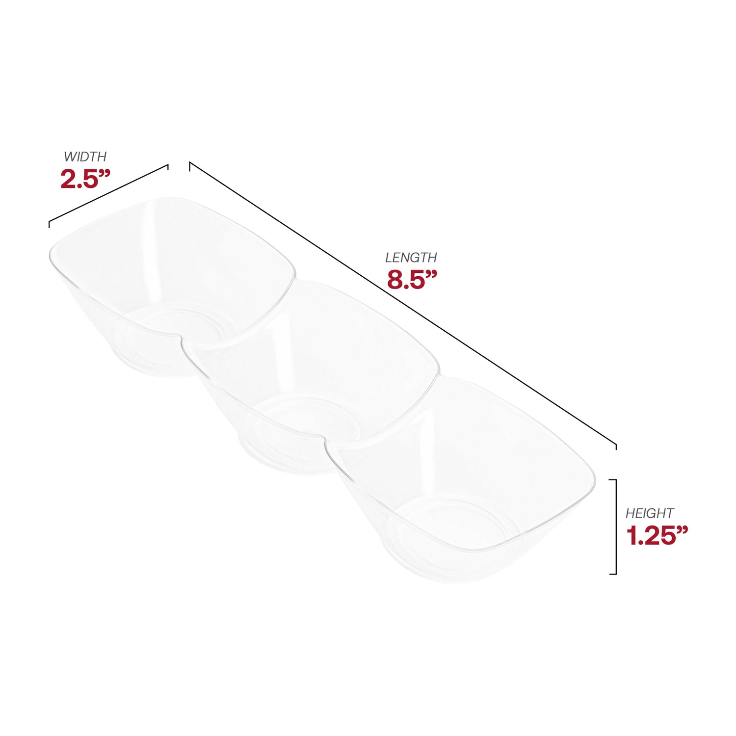 Clear Rectangular 3-Hole Mini Plastic Bowls Dimension | The Kaya Collection