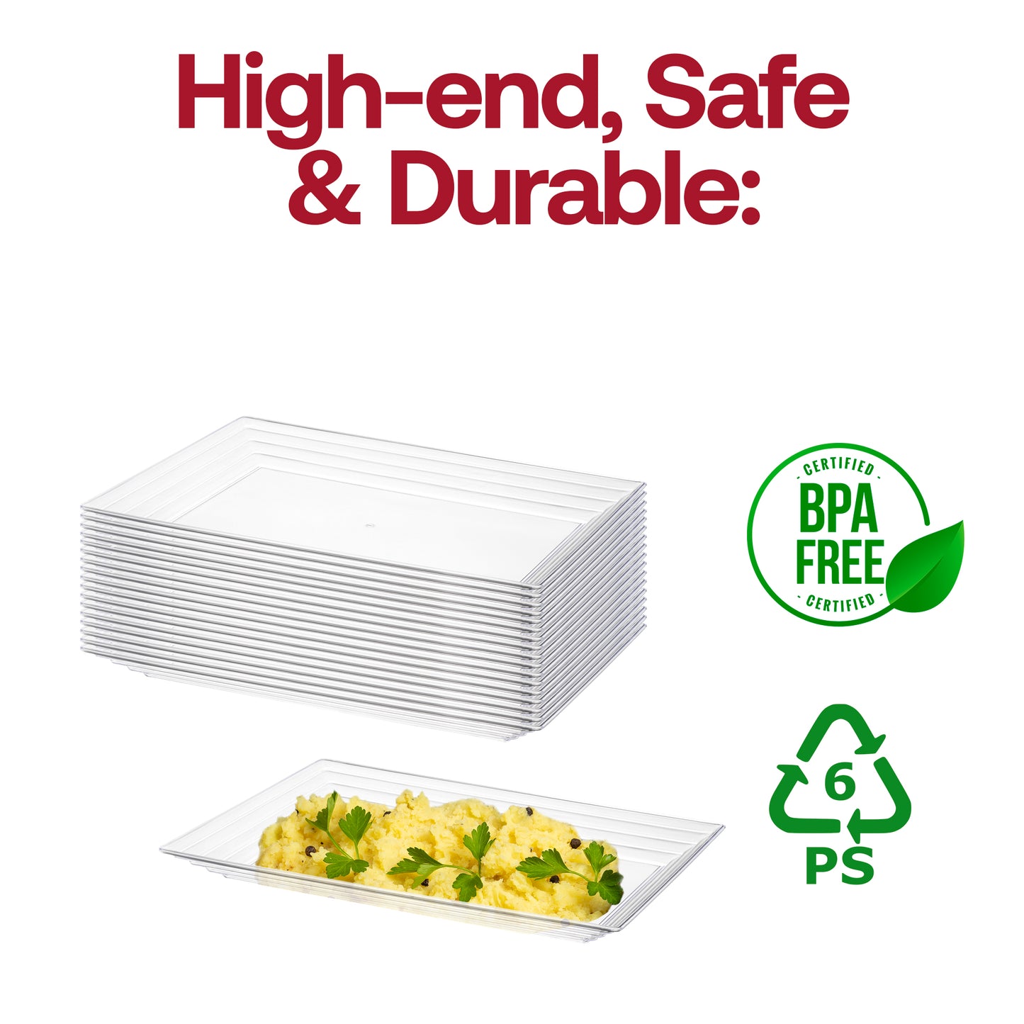 9" x 13" Clear Rectangular with Groove Rim Disposable Plastic Serving Trays