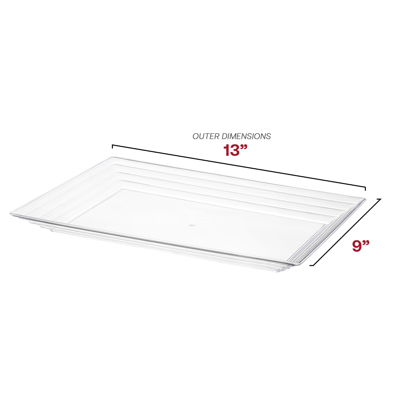 9" x 13" Clear Rectangular with Groove Rim Disposable Plastic Serving Trays
