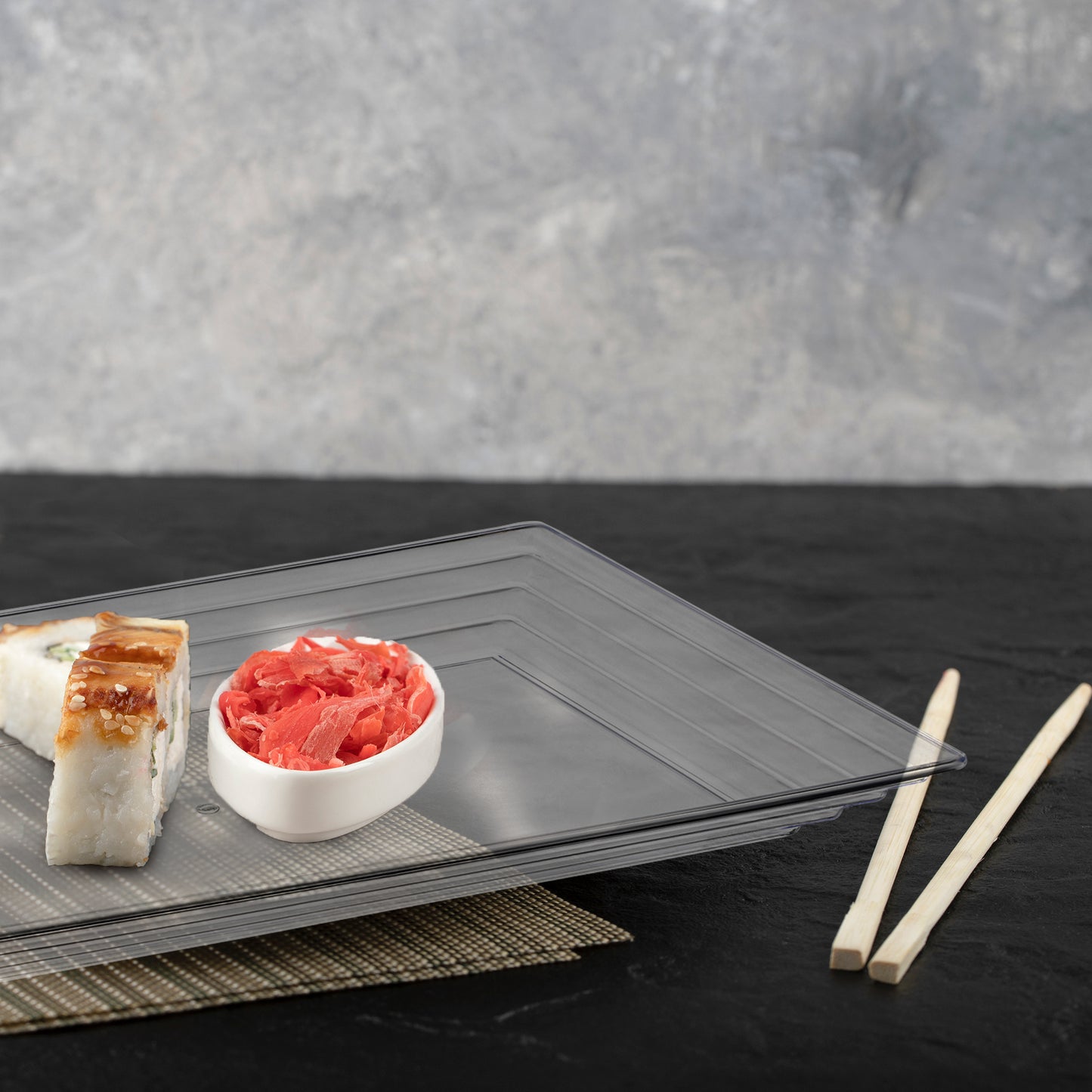9" x 13" Clear Rectangular with Groove Rim Disposable Plastic Serving Trays