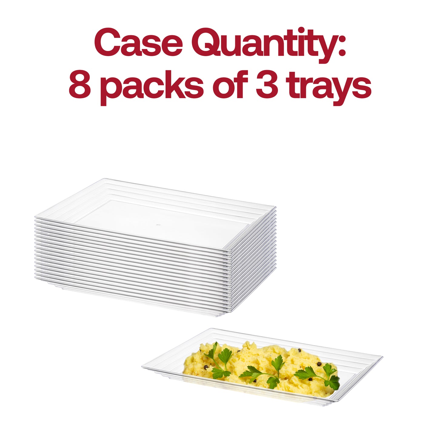 9" x 13" Clear Rectangular with Groove Rim Disposable Plastic Serving Trays