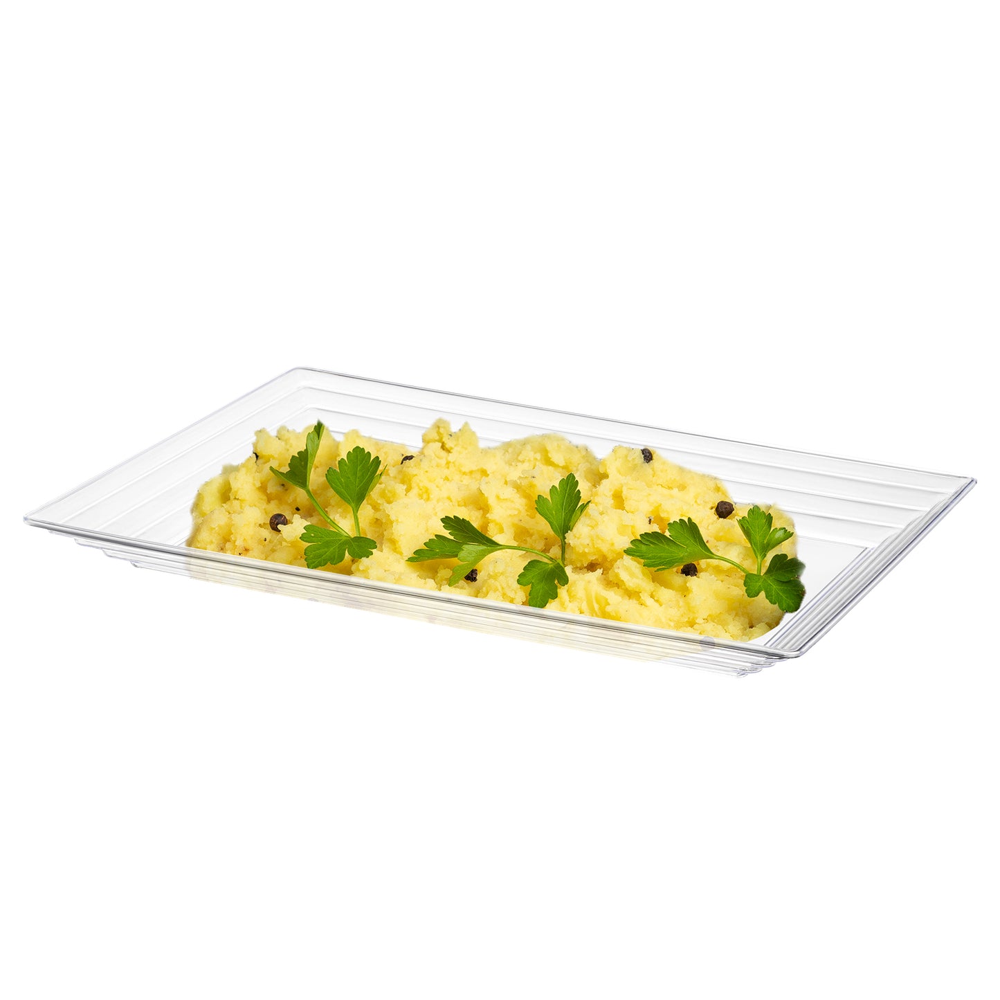 9" x 13" Clear Rectangular with Groove Rim Disposable Plastic Serving Trays