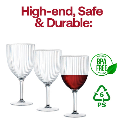 13 oz Clear Ribbed Plastic Wine Glasses