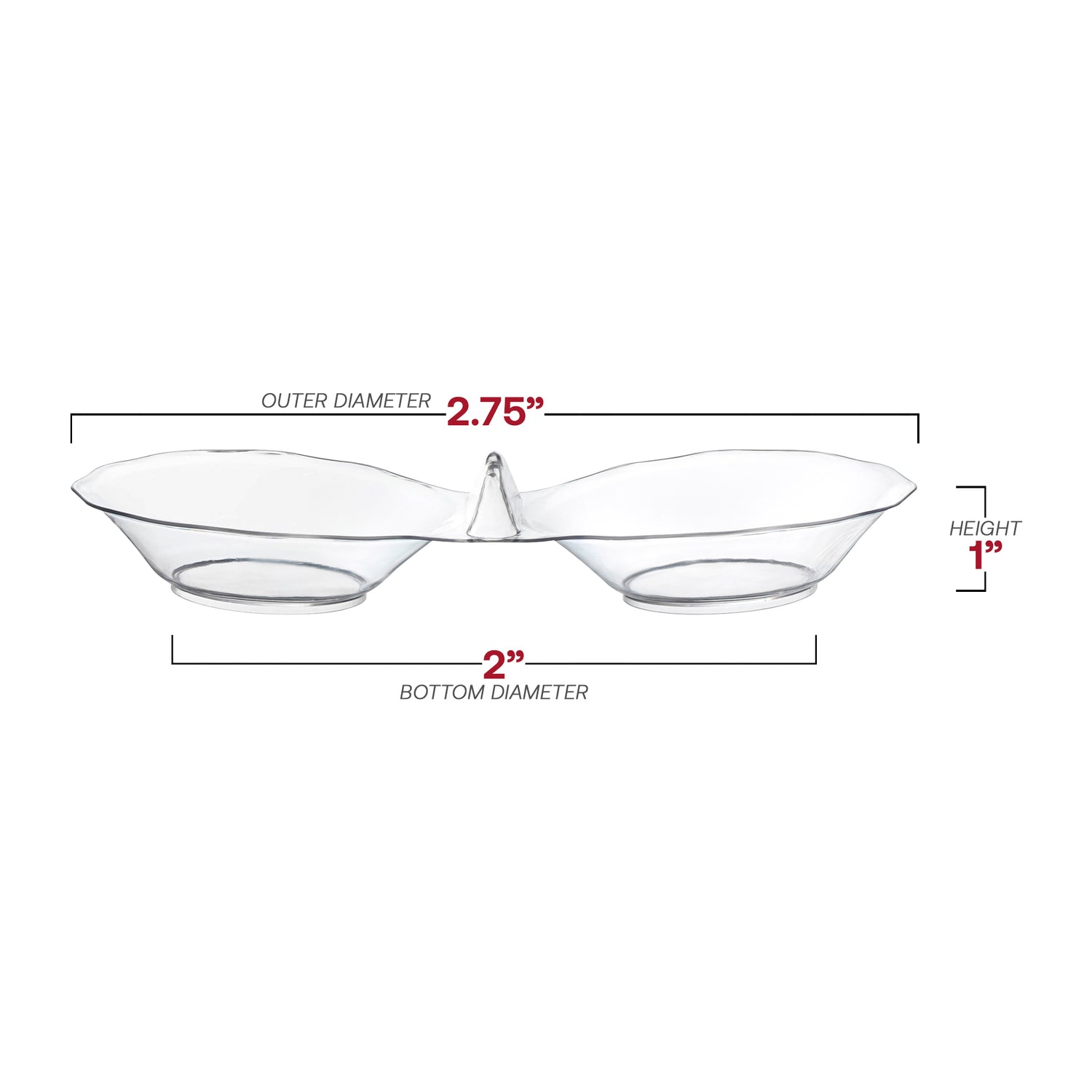 Clear Round 2-Hole Mini Plastic Candy Bowls Dimension | The Kaya Collection