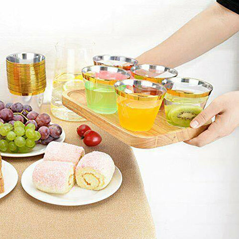 9 oz. Clear with Gold Rim Round Disposable Plastic Cups