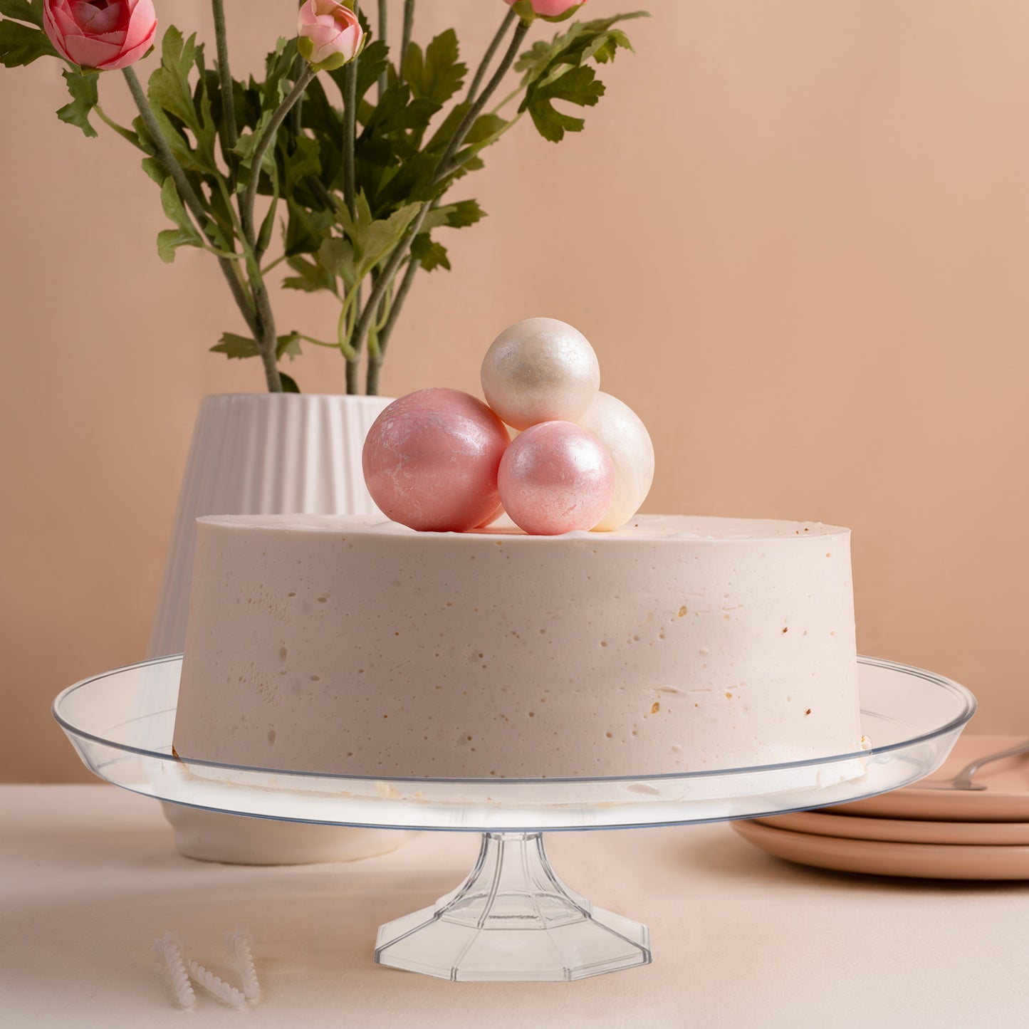 10.5" Clear Small Round Disposable Plastic Cake Stands