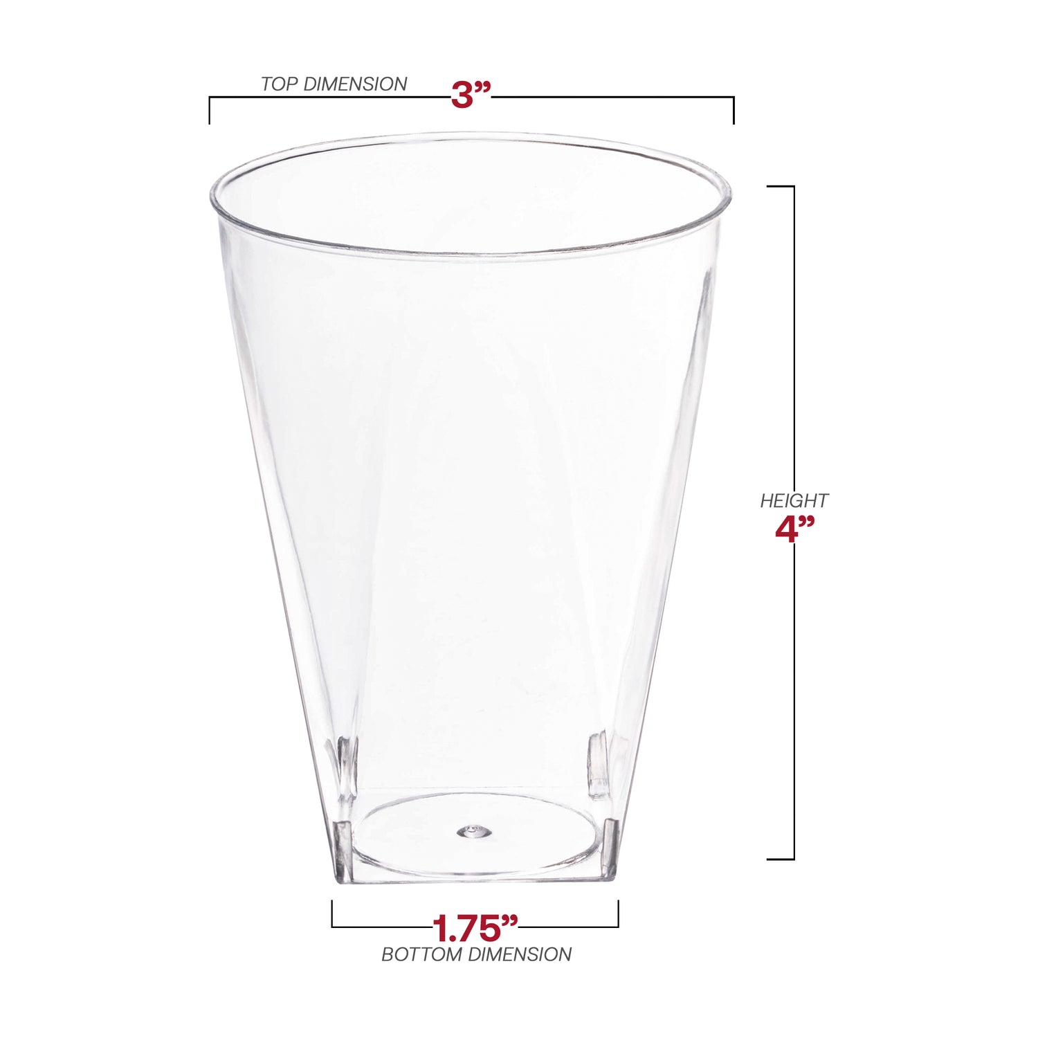 10 oz. Clear Square Bottom Disposable Plastic Cups Dimension | The Kaya Collection