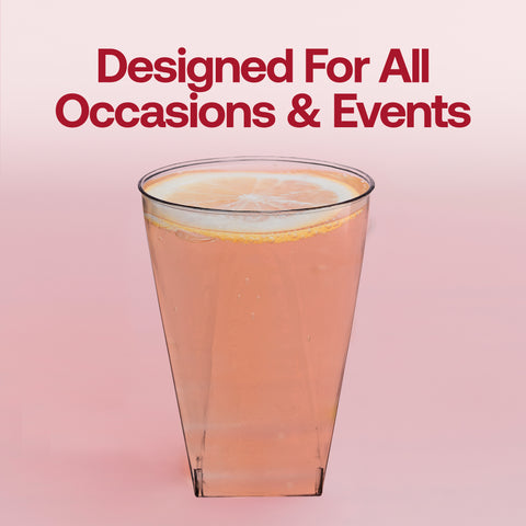 10 oz. Clear Square Bottom Disposable Plastic Cups Lifestyle | The Kaya Collection