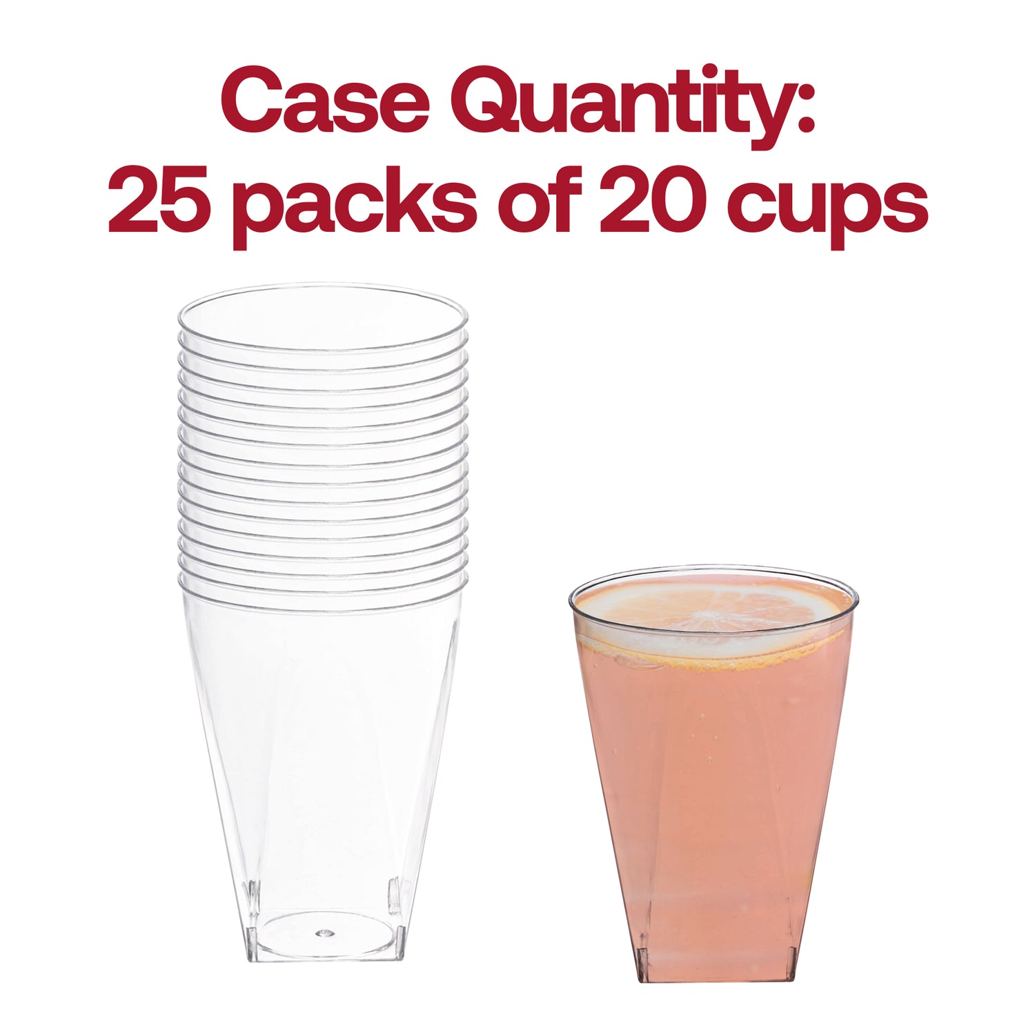 10 oz. Clear Square Bottom Disposable Plastic Cups Quantity | The Kaya Collection