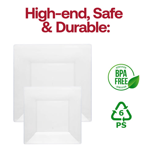 Clear Square Disposable Plastic Dinner Plates (10.75