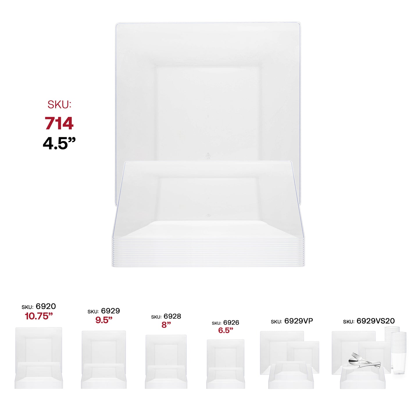 Clear Square Disposable Plastic Pastry Plates (4.5")