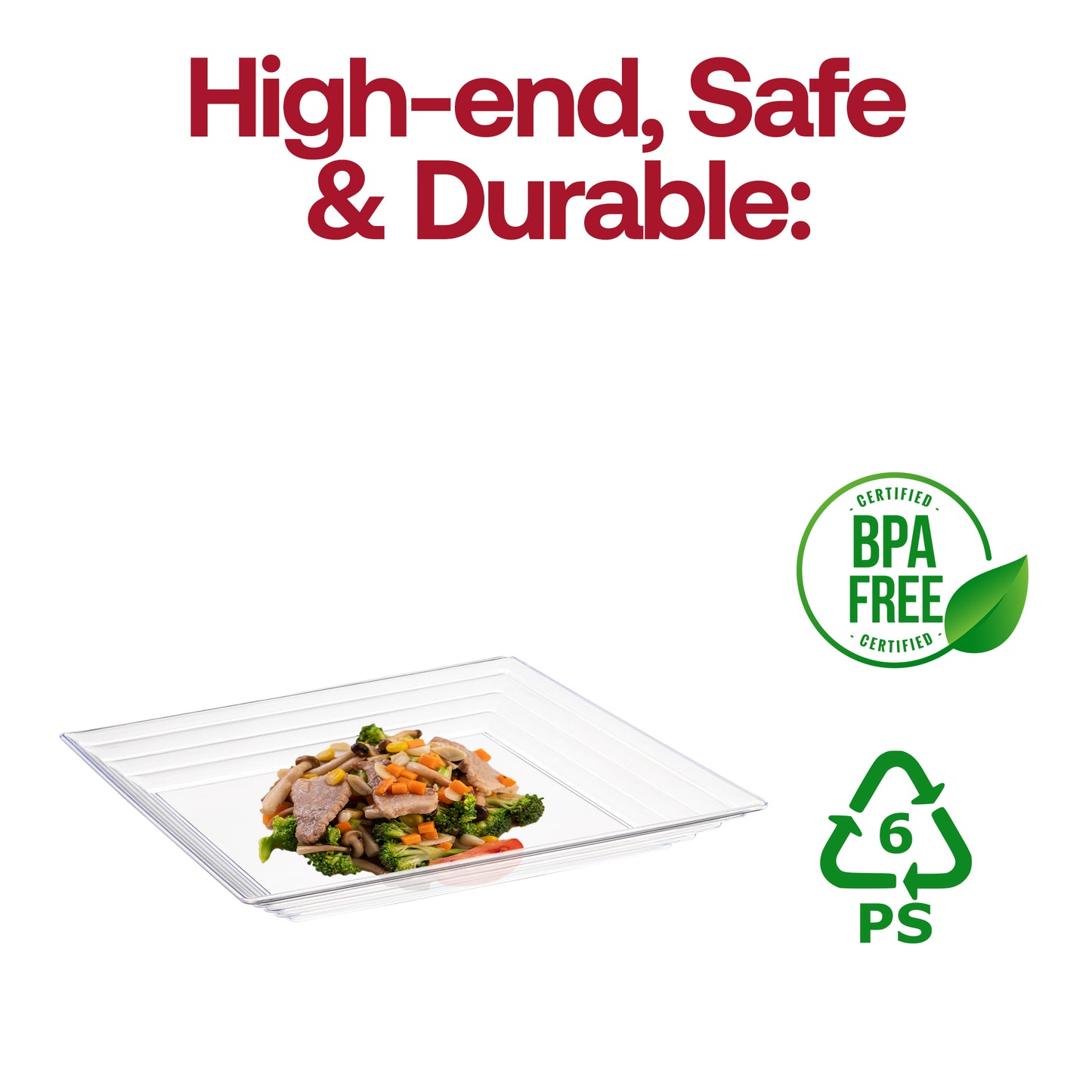 16" x 16" Clear Square with Groove Rim Disposable Plastic Serving Trays