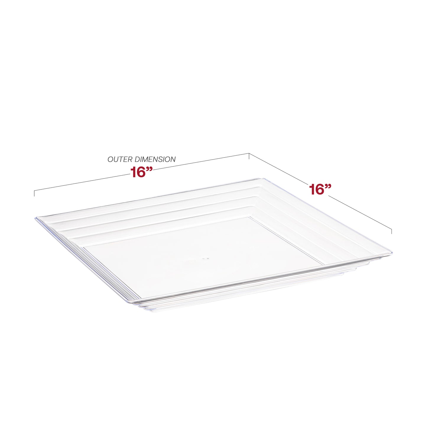 16" x 16" Clear Square with Groove Rim Disposable Plastic Serving Trays