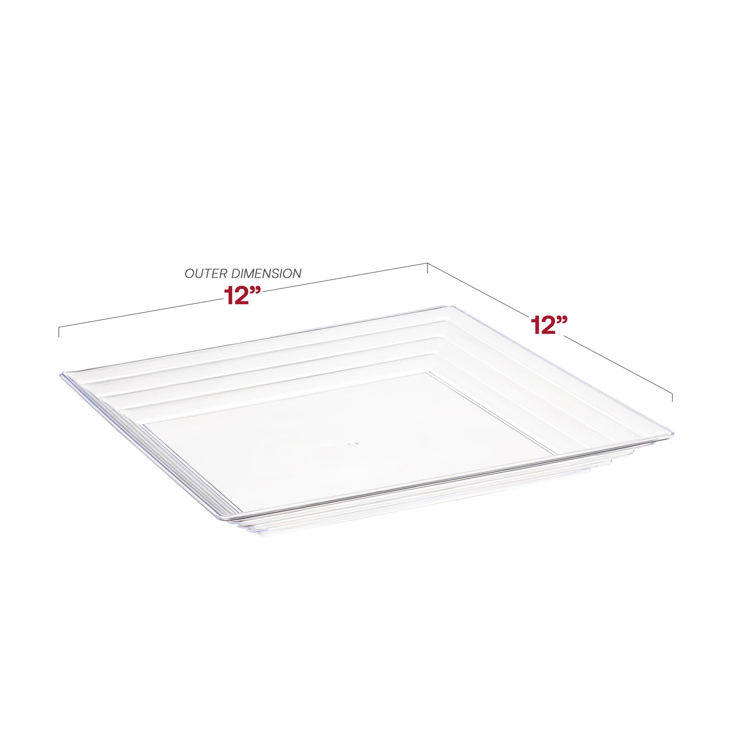 12" x 12" Clear Square with Groove Rim Disposable Plastic Serving Trays