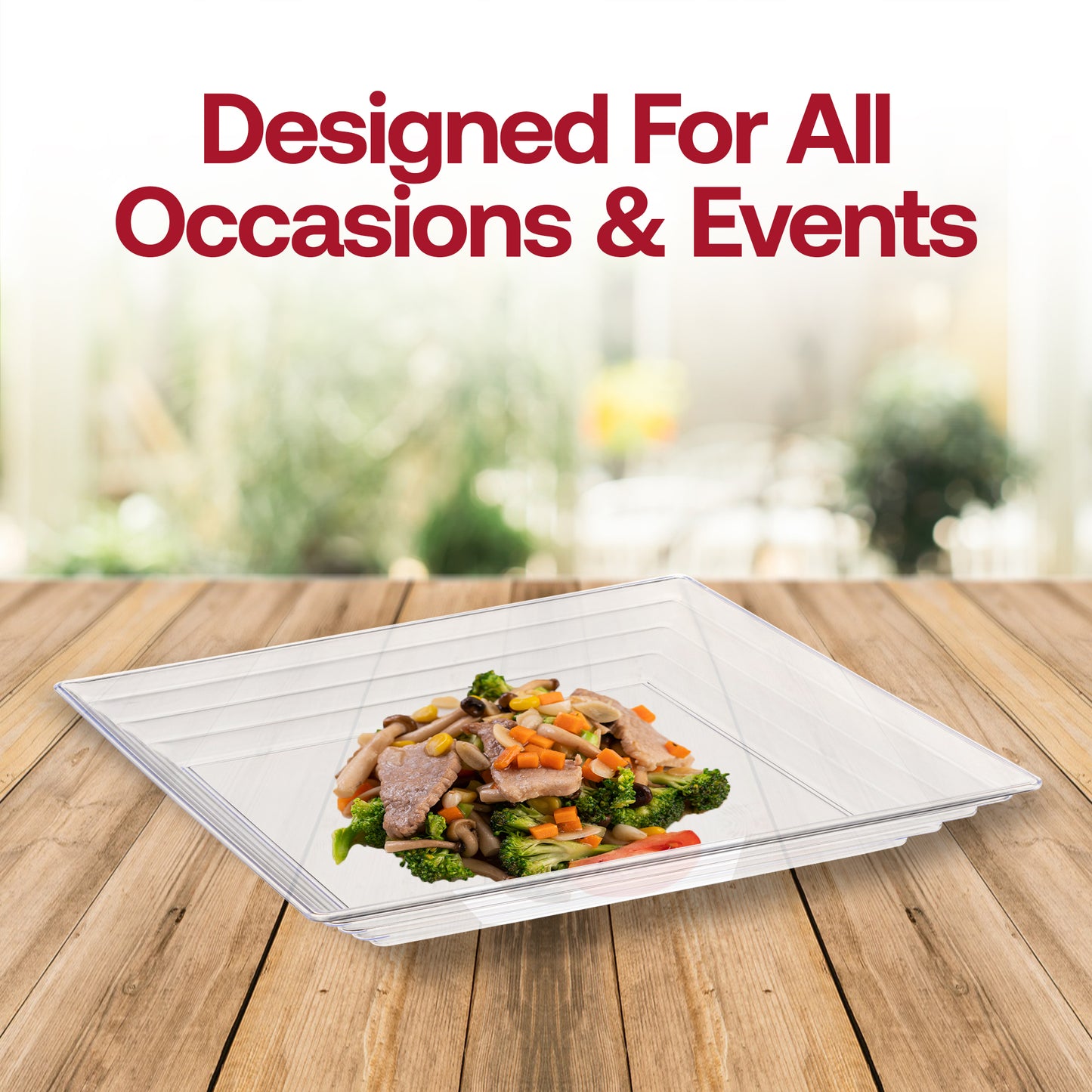 16" x 16" Clear Square with Groove Rim Disposable Plastic Serving Trays