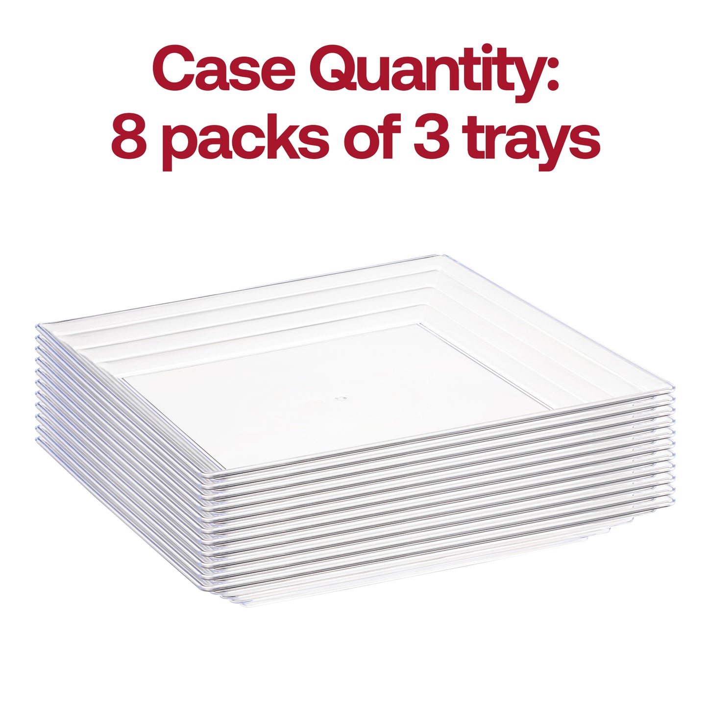 16" x 16" Clear Square with Groove Rim Disposable Plastic Serving Trays