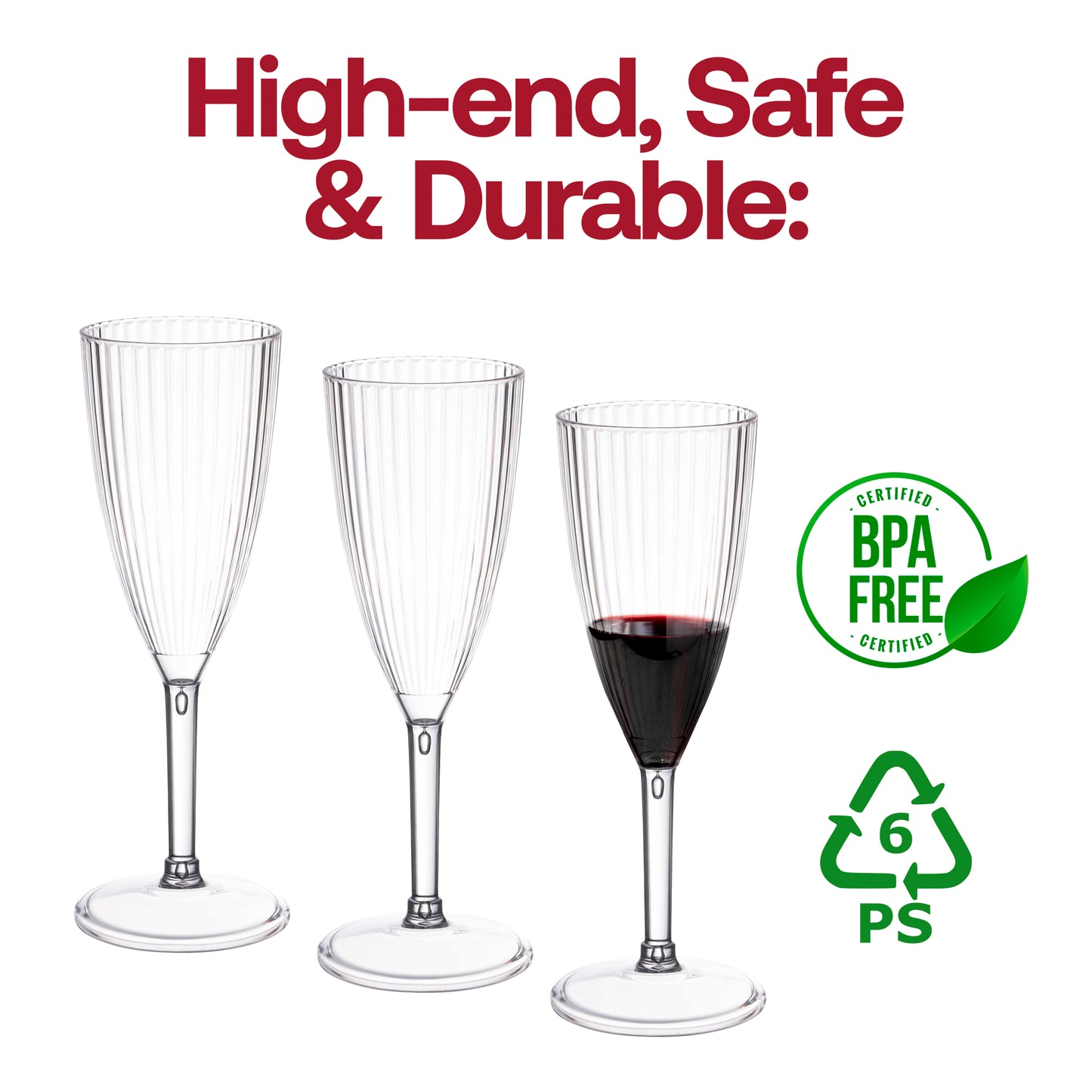 8 oz. Clear Stripe Round Plastic Champagne Flutes