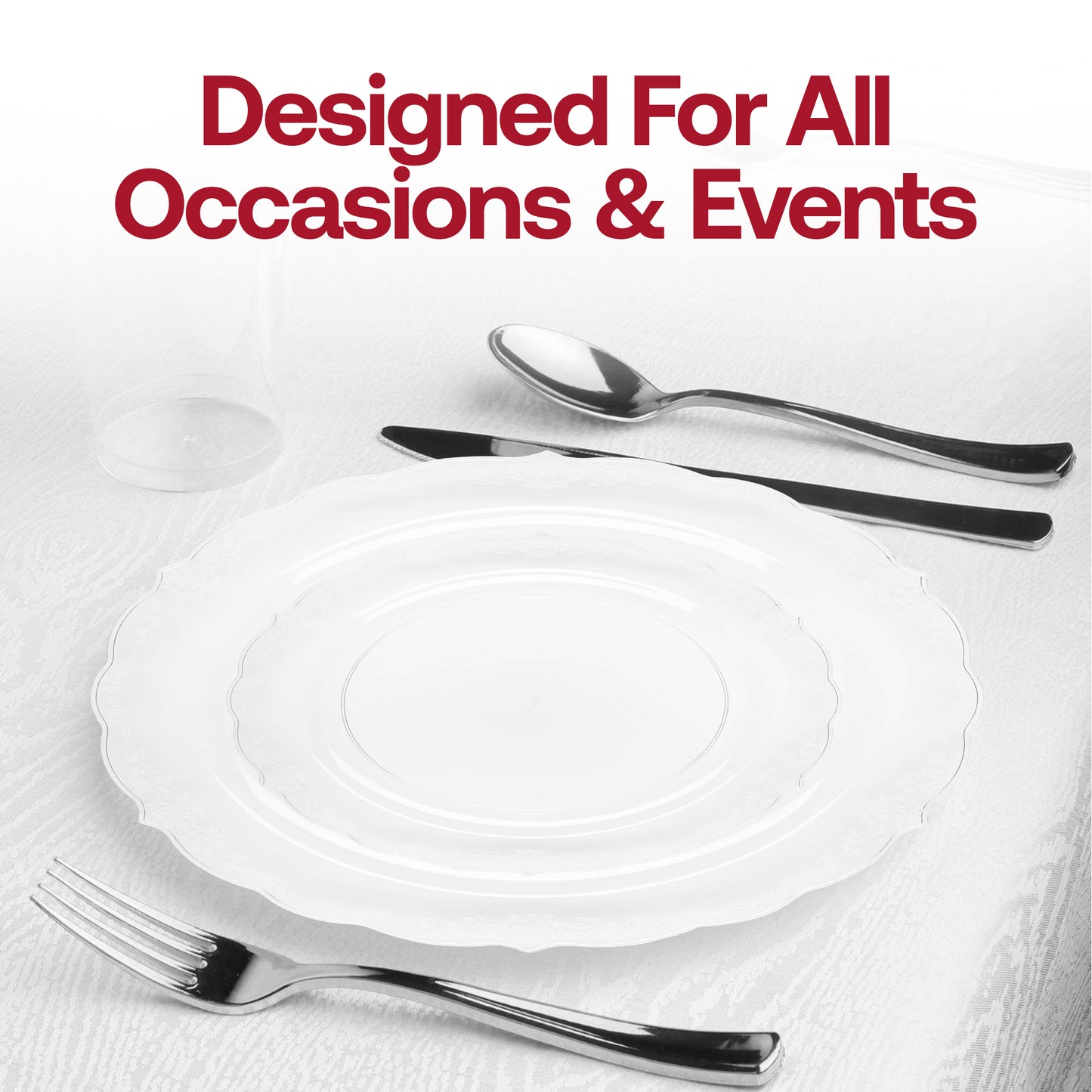 Clear Vintage Round Plastic Disposable Dinner Plates (10")