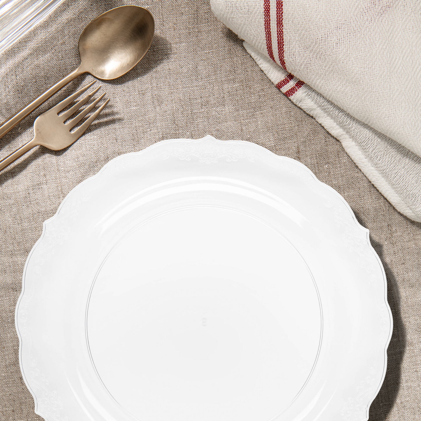 Clear Vintage Round Plastic Disposable Dinner Plates (10")