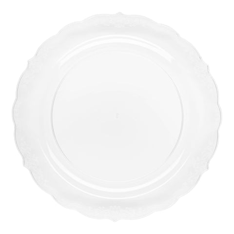 Clear Vintage Round Plastic Disposable Dinner Plates (10