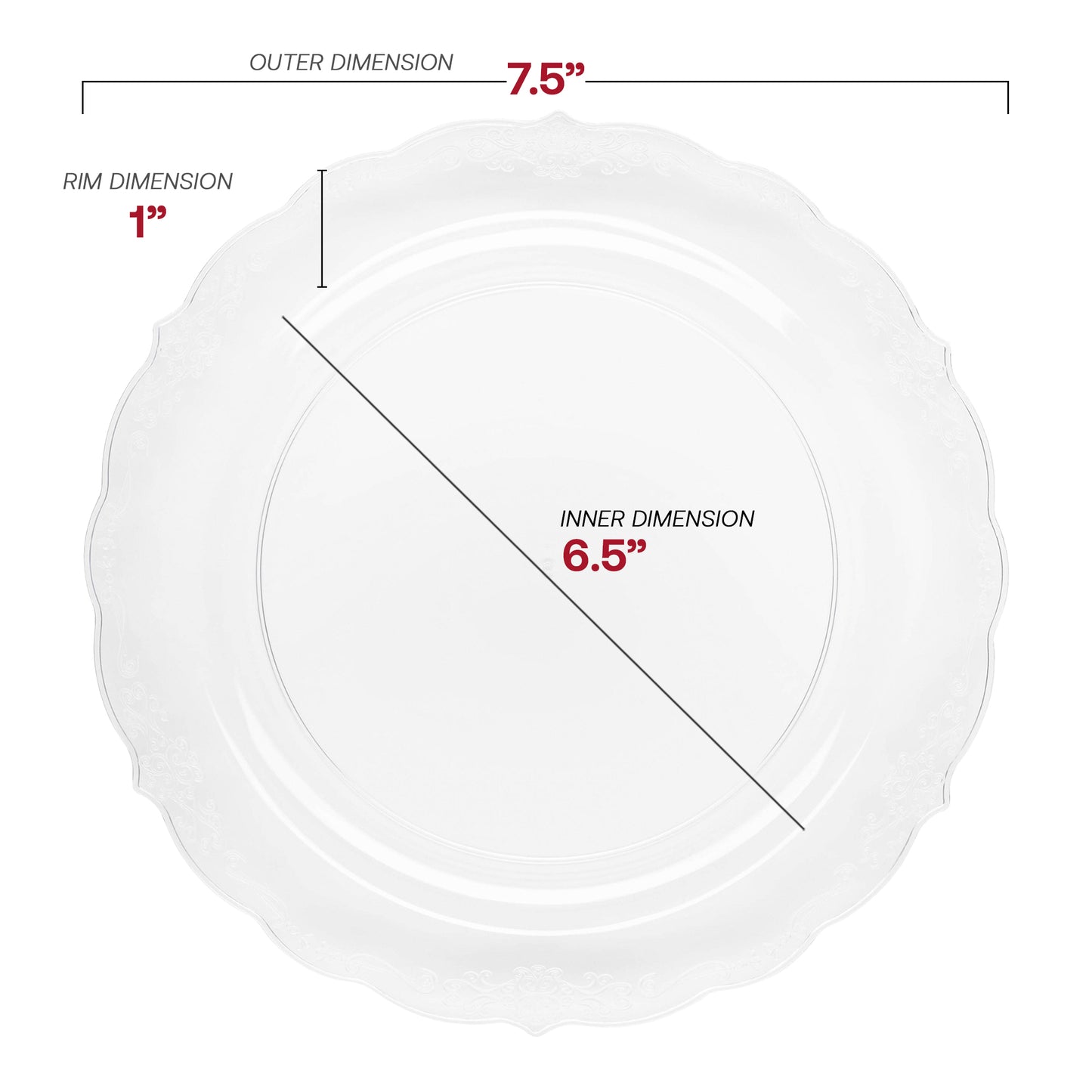 Clear Vintage Round Disposable Plastic Salad Plates (7.5")