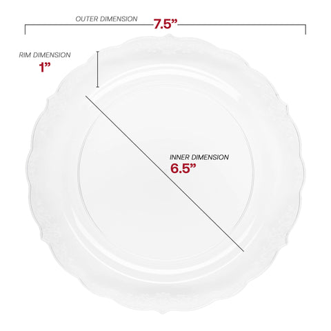 Clear Vintage Round Disposable Plastic Salad Plates (7.5