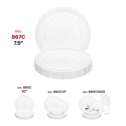 Clear Vintage Round Disposable Plastic Salad Plates (7.5
