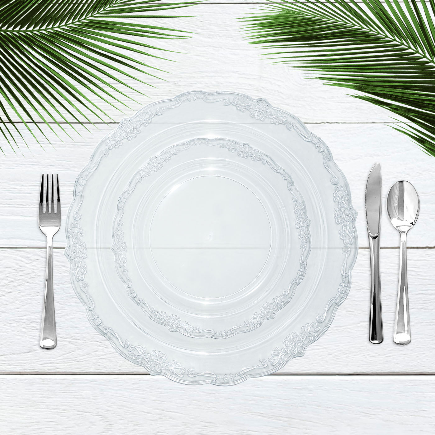 Clear Vintage Round Plastic Disposable Dinner Plates (10")