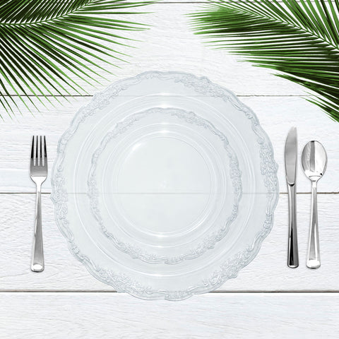 Clear Vintage Round Plastic Disposable Dinner Plates (10