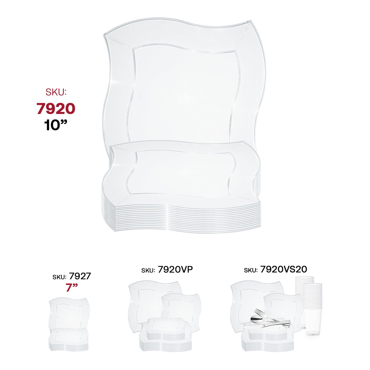 Clear Wave Disposable Plastic Dinner Plates (10")