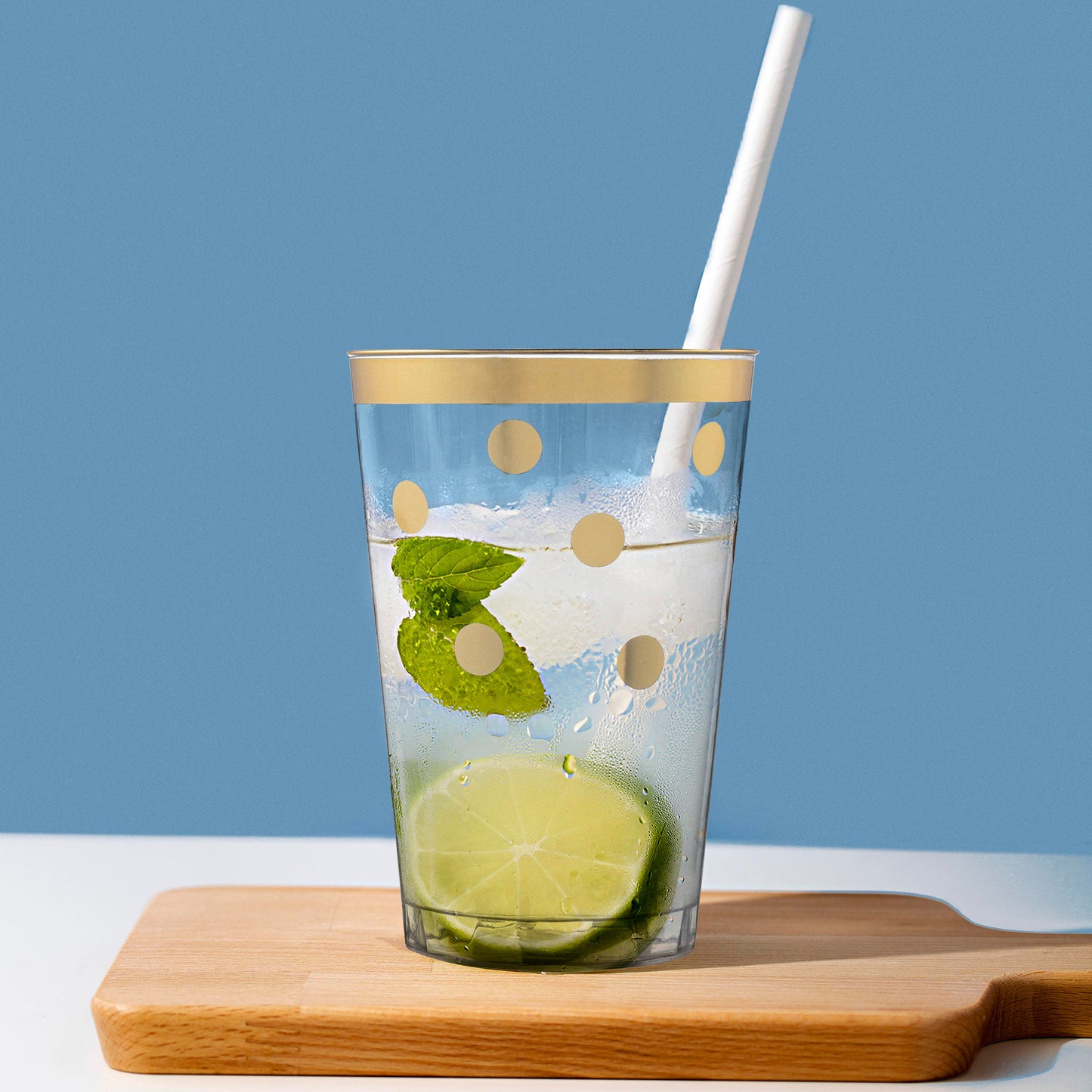 12 oz. Clear with Gold Dots Round Plastic Tumblers