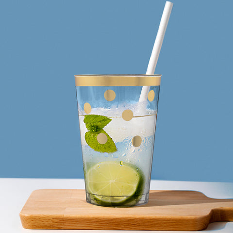 12 oz. Clear with Gold Dots Round Plastic Tumblers