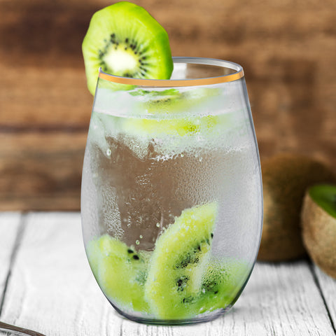 16 oz. Clear with Gold Stemless Disposable Plastic Wine Glasses
