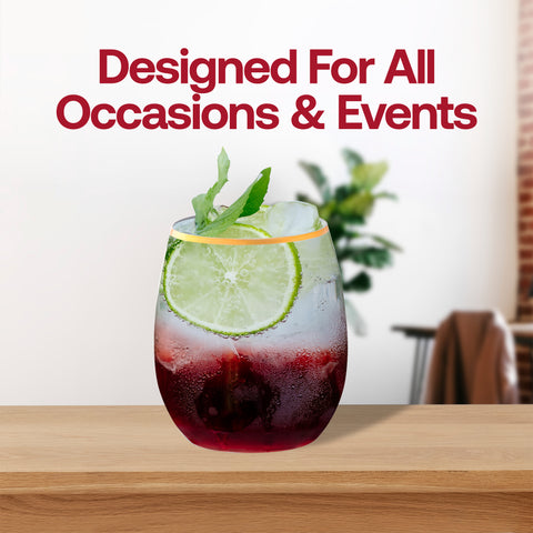 Clear with Gold Elegant Stemless Plastic Wine Glasses | The Kaya Collection