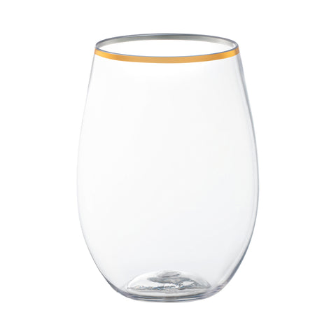 16 oz. Clear with Gold Stemless Disposable Plastic Wine Glasses Main | The Kaya Collection