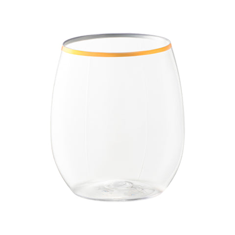 Clear with Gold Elegant Stemless Plastic Wine Glasses | The Kaya Collection