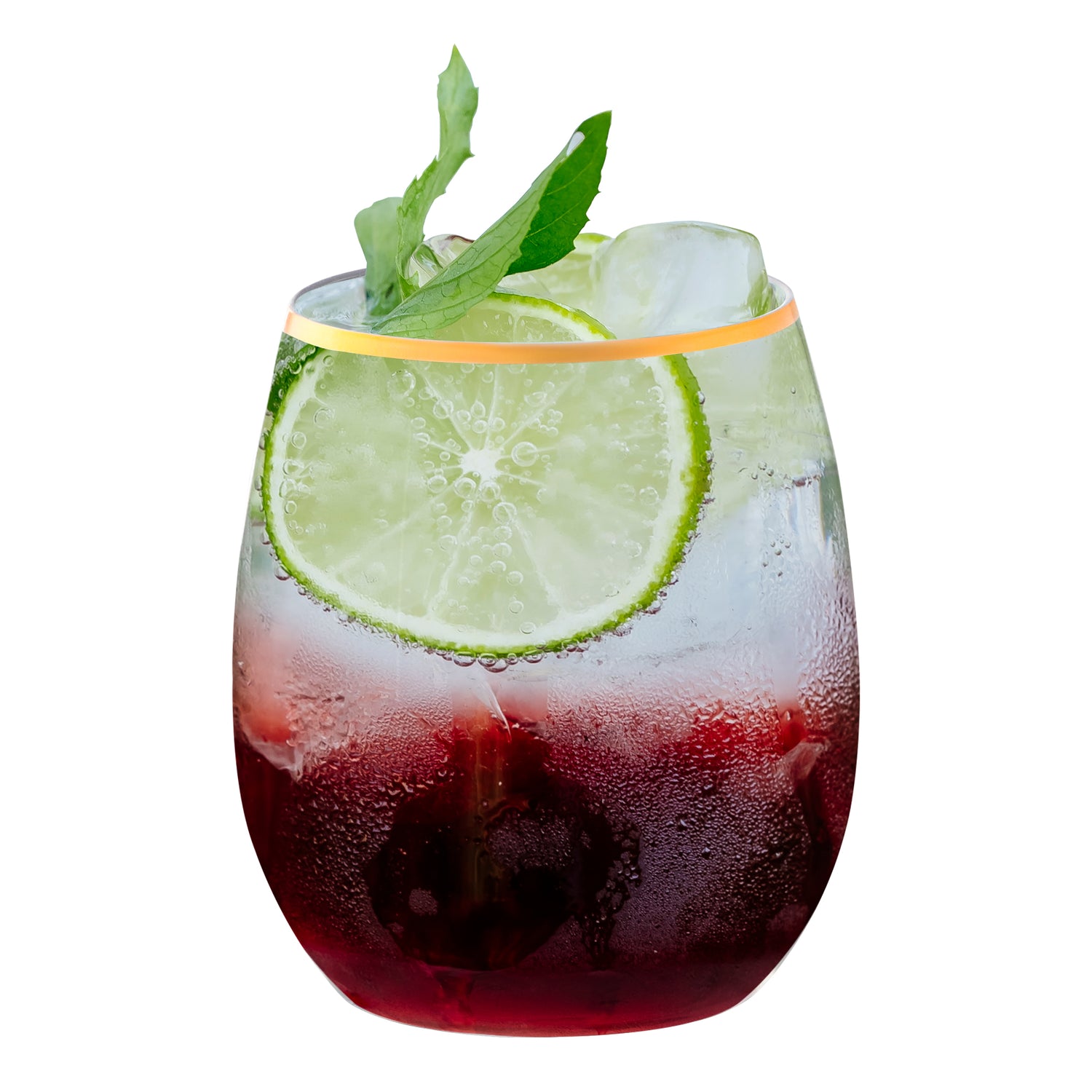 Clear with Gold Elegant Stemless Plastic Wine Glasses | The Kaya Collection