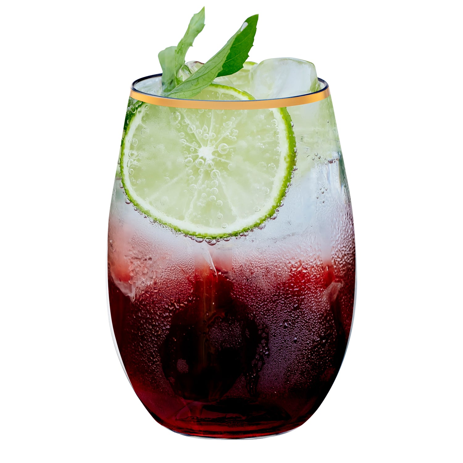 16 oz. Clear with Gold Stemless Disposable Plastic Wine Glasses Secondary | The Kaya Collection
