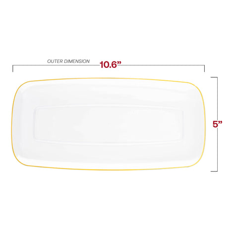 Clear with Gold Rim Flat Raised Edge Rectangular Plastic Plates (10.6