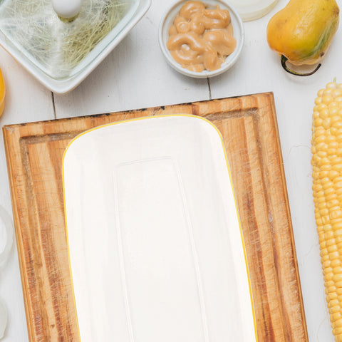 Clear with Gold Rim Flat Raised Edge Rectangular Plastic Plates (10.6